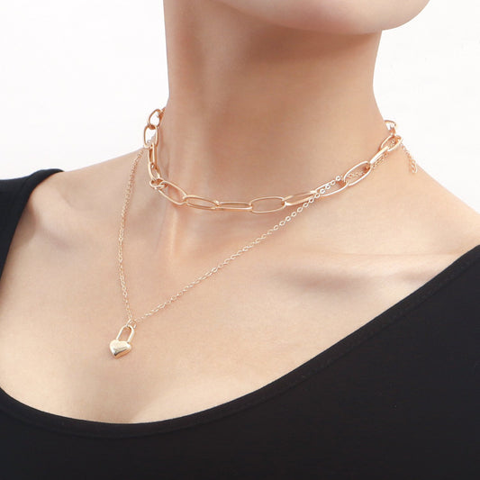 Jewelry Fashion Double Love Clavicle Chain Personality Necklace Women's Sweater Chain High-end Sense Necklace