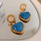 Explosive retro women's turquoise love pendant earrings temperament fashion luminous stone earrings jewelry