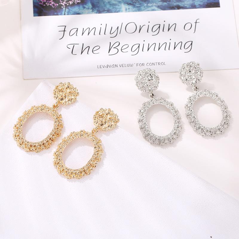 Personalized Geometric Frosted Stud Earrings Exaggerated Circle Embossed Ladies Earrings