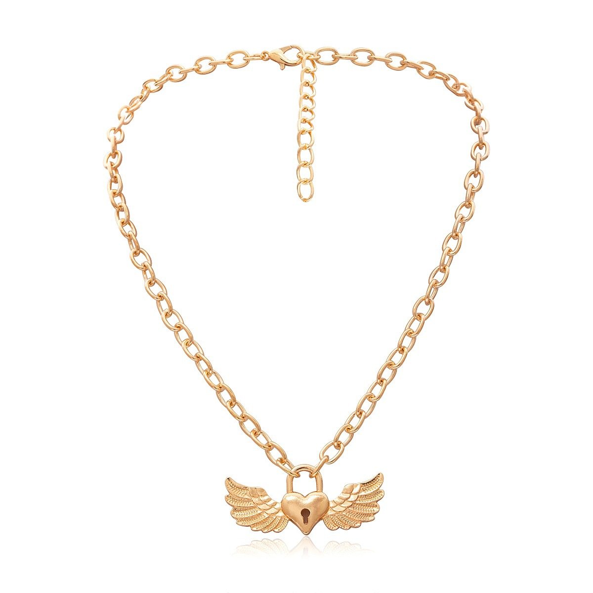 Jewelry Personality Versatile Single-layer Metal Necklace Creative Heart-shaped Wings Hollow Lock Necklace Female