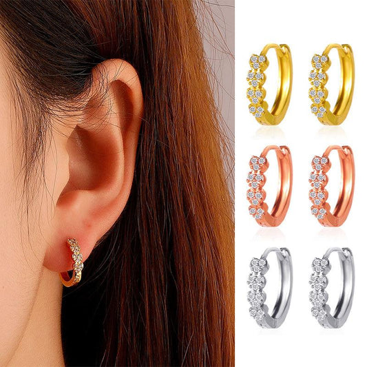 Simple Zircon Geometric Earrings Retro Metal Copper-plated Round Stud Earrings Fashion Personality Rhinestone Earrings