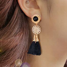 Fashion Tassel Temperament Earrings Long Section Sweet Black Pearl Earrings Exaggerated Famous Jewelry