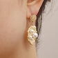 Jewelry golden fold petals inlaid pearl shell pendant earrings women's high sense earrings accessories
