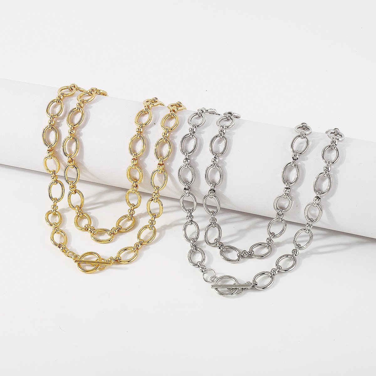 N1254 Retro O-chain Stacked Necklace Personality Exaggerated Creative Stacked Geometric Cold Necklace Female