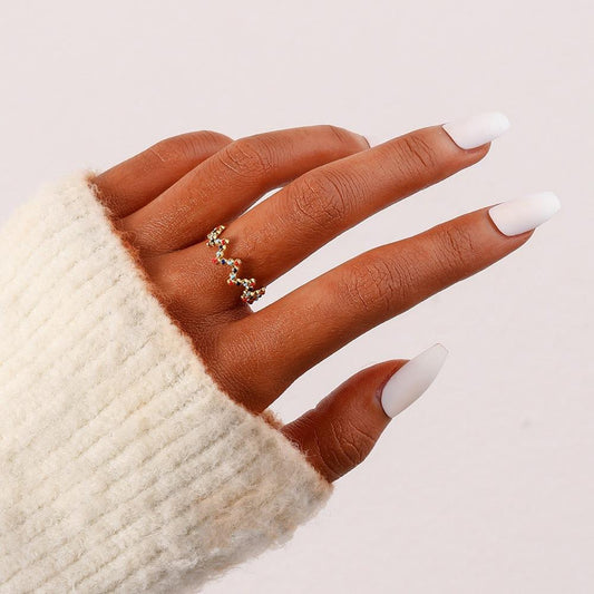 Simple niche design women's stainless steel opening adjustable W line oil dripping ring