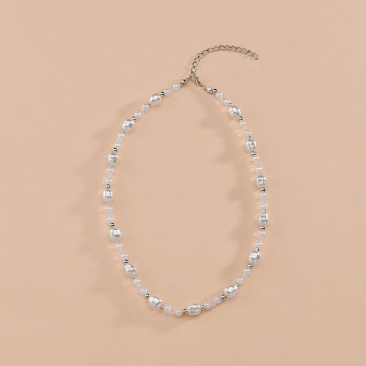 Fashion Imitation Pearl Necklace Simple Temperament Transparent Crystal Clavicle Chain Necklace Jewelry