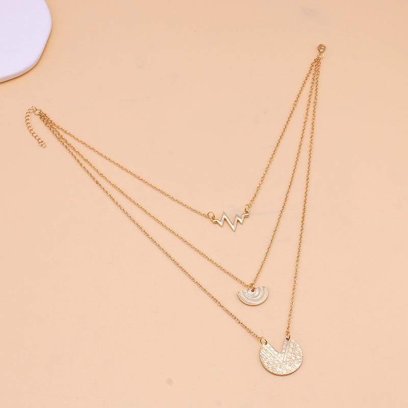 Exclusively For Fashionable Layered Necklace Bohemian Carved Half Circle Heartbeat Necklace