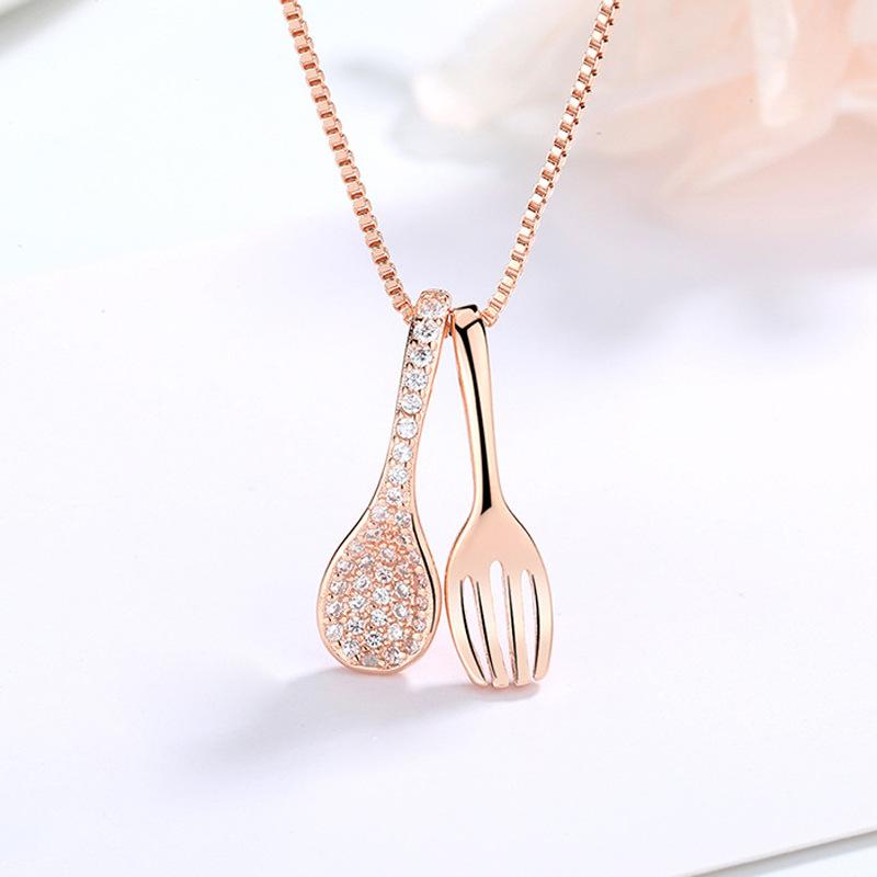 Internet celebrities recommend fork and spoon necklace Personality eating is a blessing Necklace Three meals a day Clavicle chain Niche light luxury jewelry