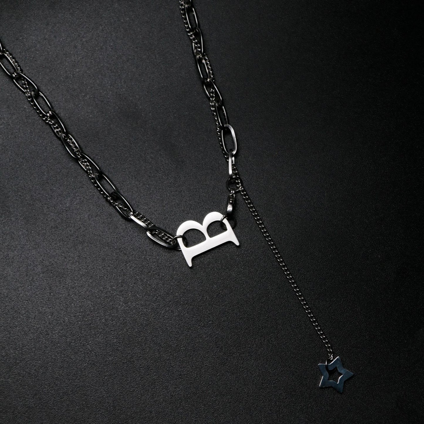 Alphabet double-layer titanium steel necklace hip-hop cool handsome female personality all-match sweater chain net red same style necklace