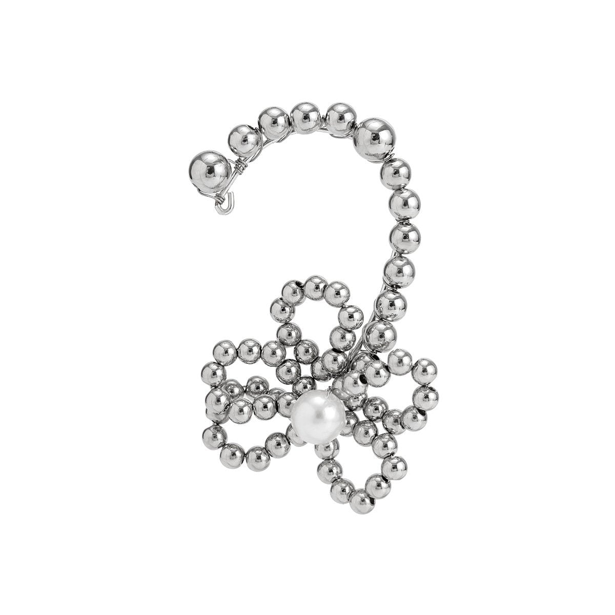Jewelry design sense creative pearl flower earrings simple metal round beads without ear piercing earrings for women