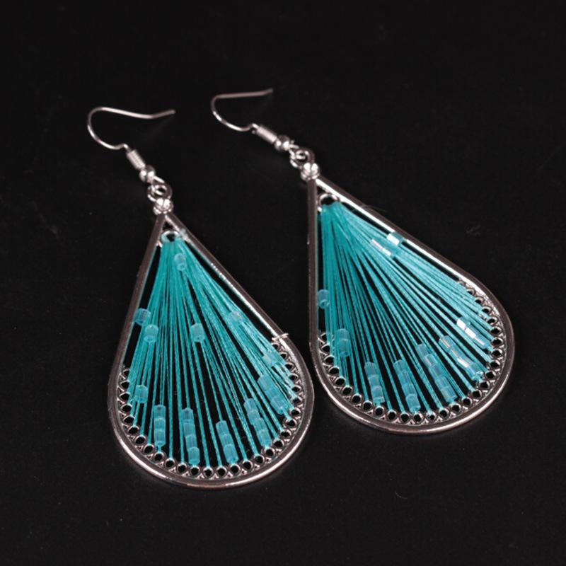 Exaggerated Ethnic Earrings Geometric Drop Shaped Earrings Hand Woven Silk Thread Earrings