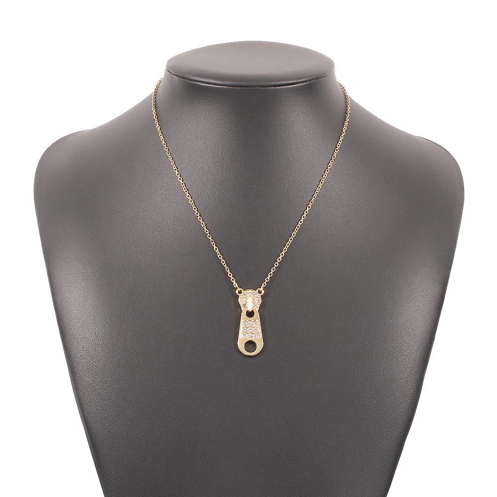N842 micro-inlaid personalized necklace women's zipper buckle retro niche creative simple clavicle chain