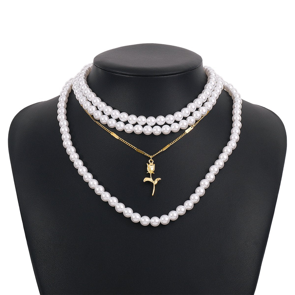 N1475 French light luxury romantic rose necklace imitation pearl stacked with personality temperament lady collarbone necklace