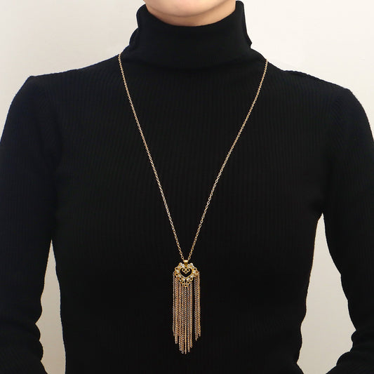 Jewelry ins sparkling diamond-studded hollow love heart long tassel love sweater chain necklace female