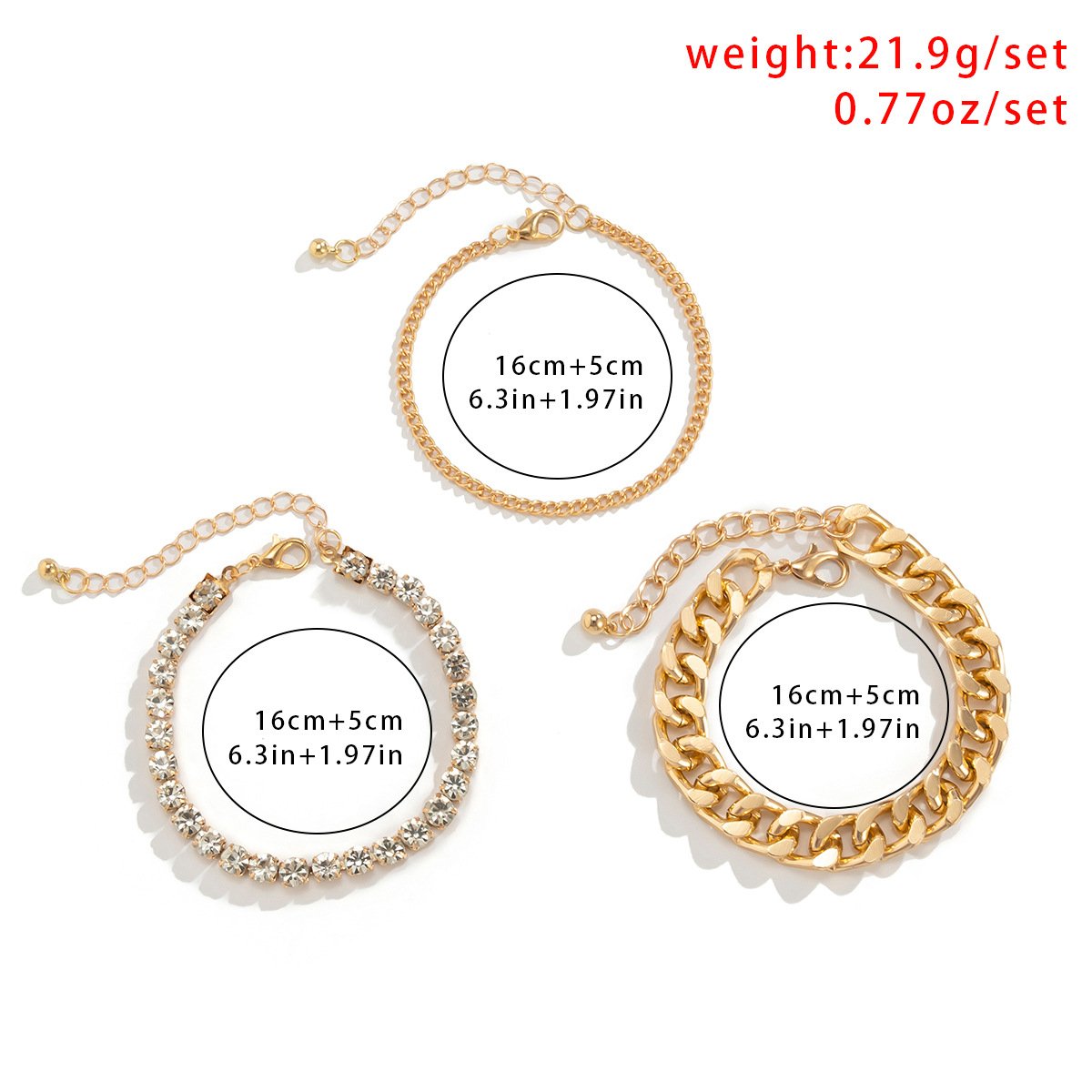 Jewelry Fashion Simple Diamond Claw Chain Bracelet Set Hip Hop Trendy Metal Aluminum Chain Hand Jewelry