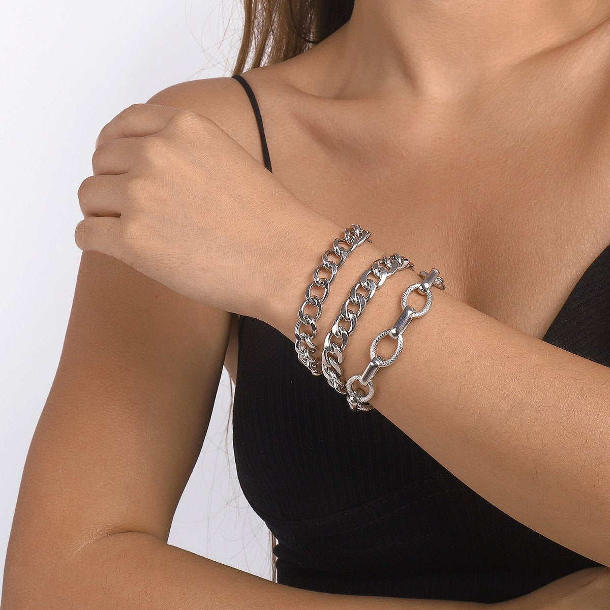 B1811 Exaggerated Hip Hop Bracelet Geometric Chain Punk Niche Popular Simple Personality Mix and Match Jewelry