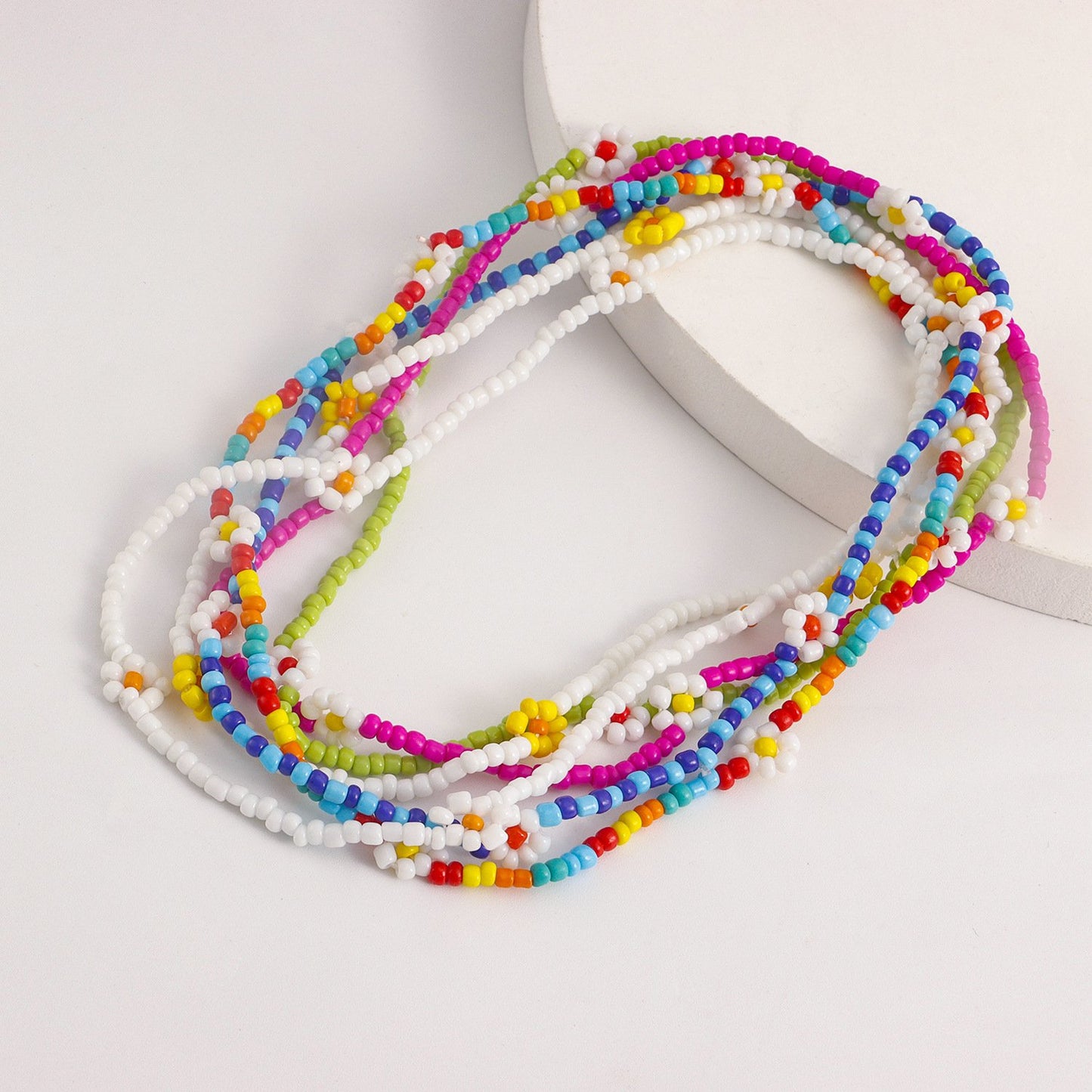 Jewelry Personality Color Beaded Ethnic Necklace Creative Rice Beads Woven Flower Elastic Rope Necklace