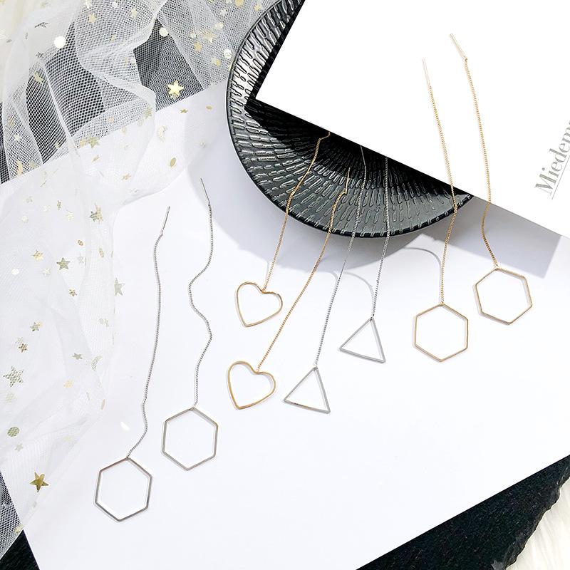Creative Tassel Geometric Long Stud Earrings Female Fashion Simple Love Triangle Hexagonal Ear Wire