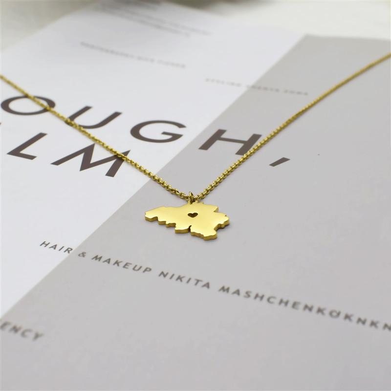 Belgium Country Map Necklace World Map Europe Pendant Stainless Steel Jewelry