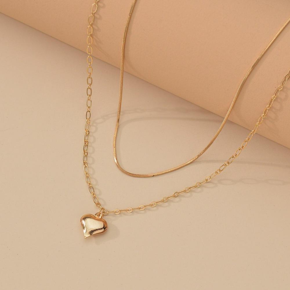 Simple Fashion Heart Necklace Vintage Double Layer Necklace Accessories