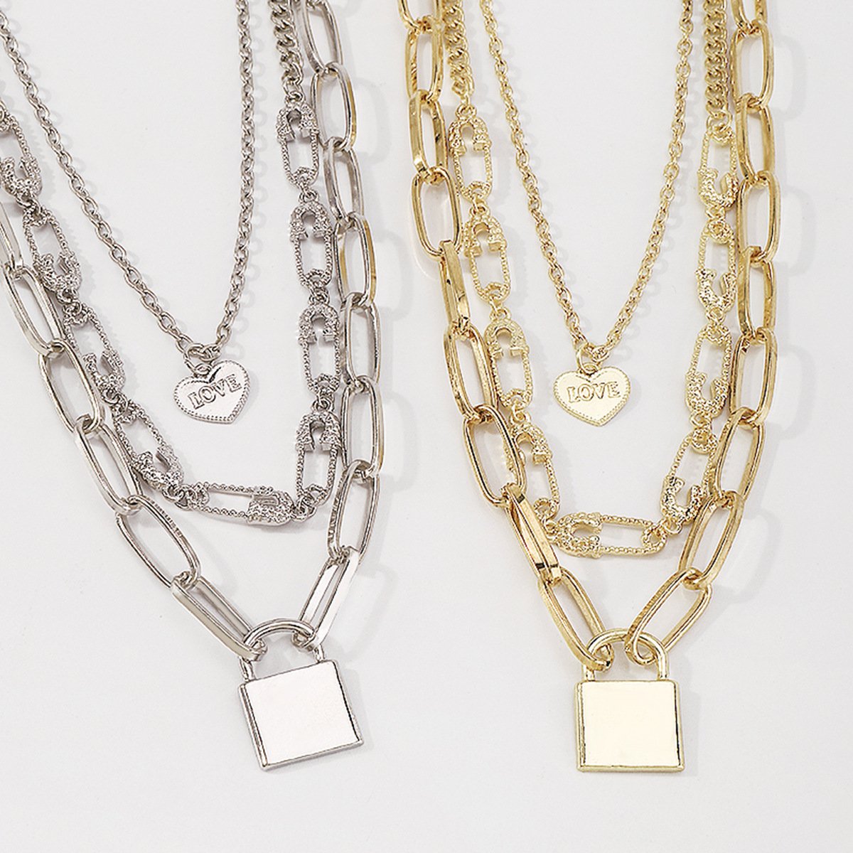 N1565 Fashion Exaggerated Lock Necklace Heart LOVE Pin Creative Choker Retro Hip Hop Necklace