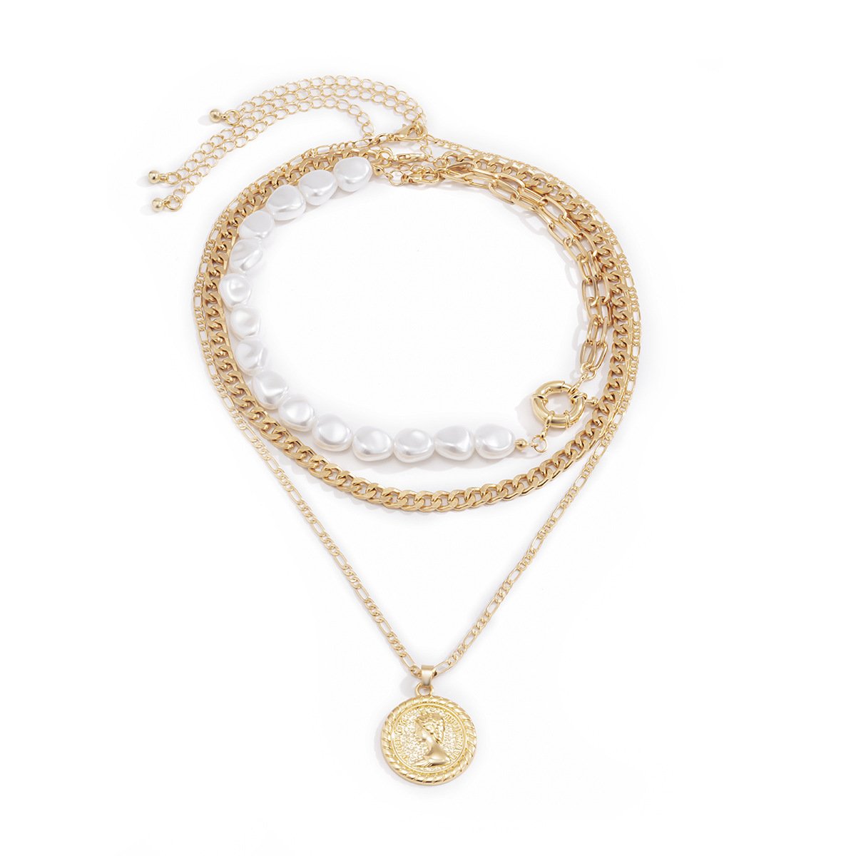 Jewelry Temperament Imitation Pearl Chain Stitching Necklace Retro Hip Hop Queen Avatar Pendant Necklace