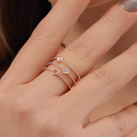 Ins simple hollow love opening ring fashion temperament net red three-layer geometric index finger ring jewelry female