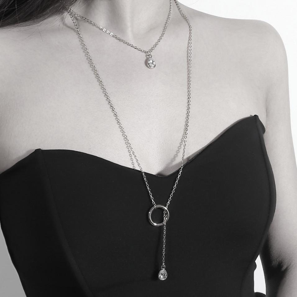 Jewelry Fashion Personality Trend Free Versatile Necklace Geometric Pearl Pendant Long Tassel Long Necklace