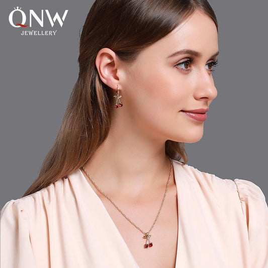 Wedding Dinner Jewelry Temperament Pomegranate Red Cherry Necklace Female Simple Versatile Crystal Earrings