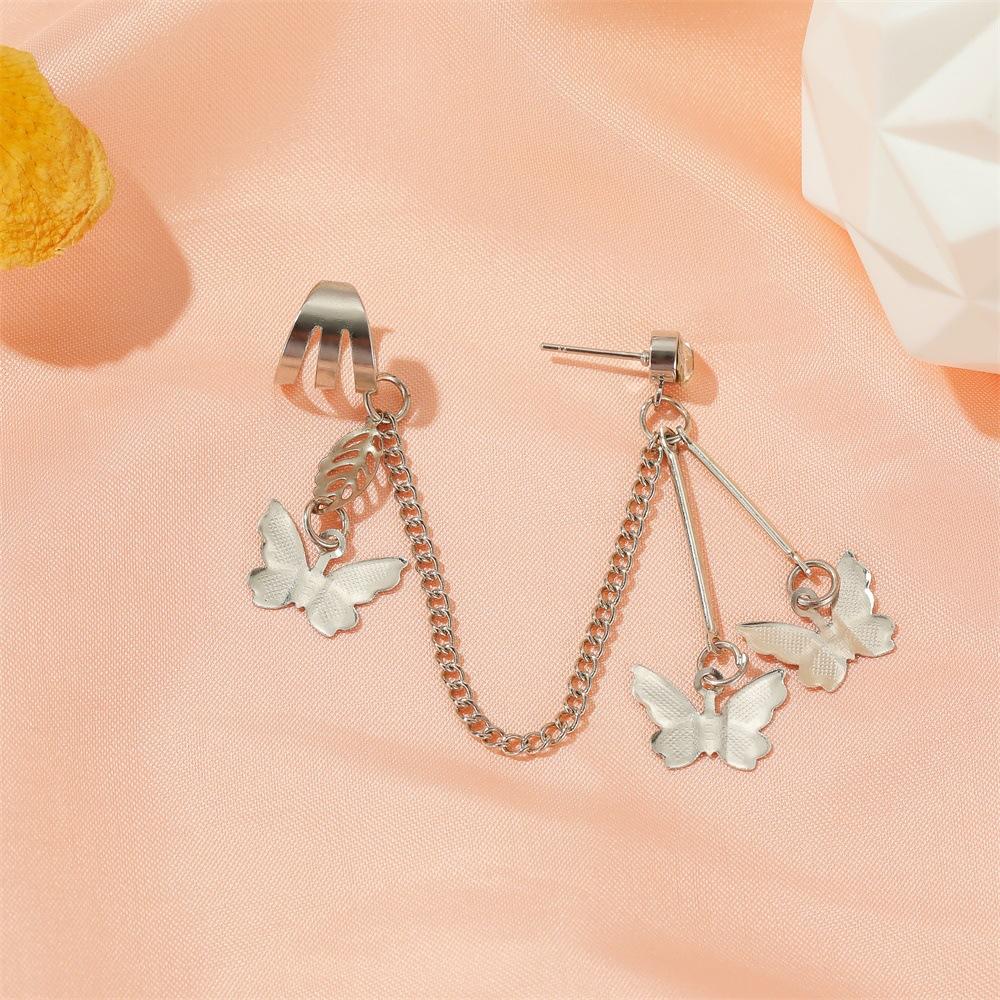 Ins personality tassel butterfly earrings cold ear bone clip earrings one-piece single ear net red earrings of the same style