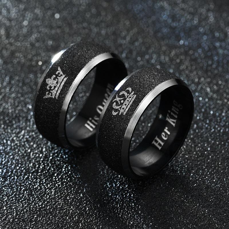 Couple Crown King King Queen Queen black frosted ring jewelry
