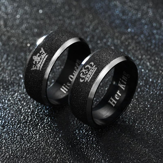 Couple Crown King King Queen Queen black frosted ring jewelry