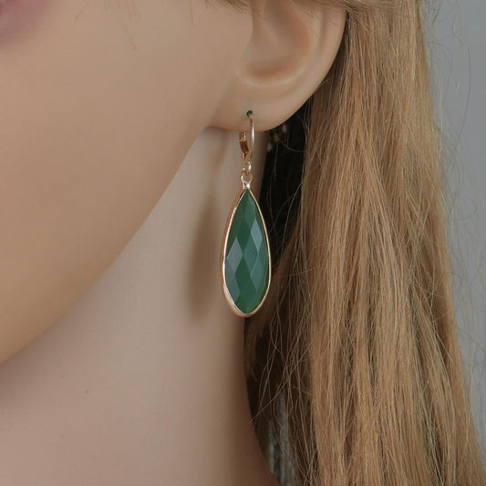 Retro Round Buckle Earrings Fashion Green Water Drop Resin Bezel Earrings Accessories