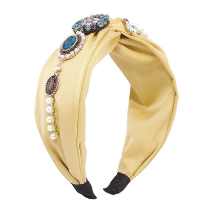 F3761 Jewelry Fashion Fabric Palace Full Diamond Headband Imitation Pearl Retro Heavy Industry Hair Accessories Female