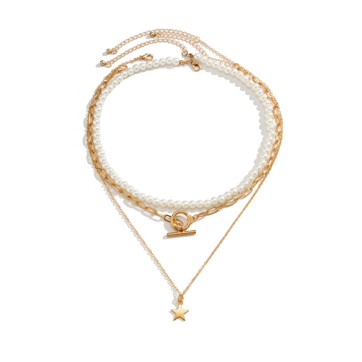 Jewelry Simple Temperament Imitation Pearl Star Pendant Necklace Personality OT Buckle Metal Chain Necklace