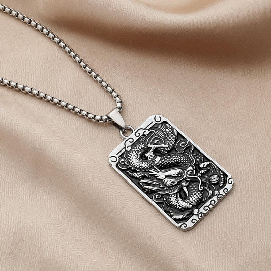 Domineering Dragon Totem Necklace Boys Trendy Titanium Steel Personality Ethnic Trendy People Pendant Retro Pendant Men's Jewelry