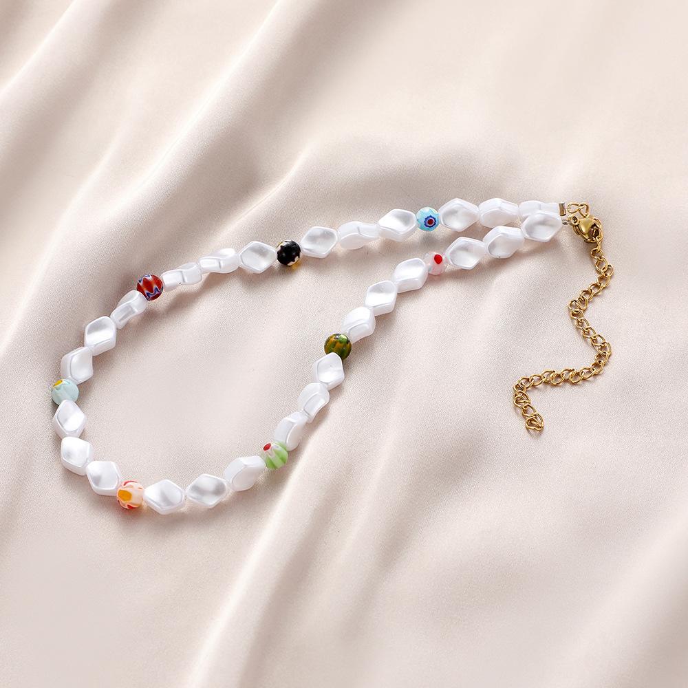 Fashion Geometric Pearl Glass Necklace Bohemian Personality Elegant Clavicle Necklace Female