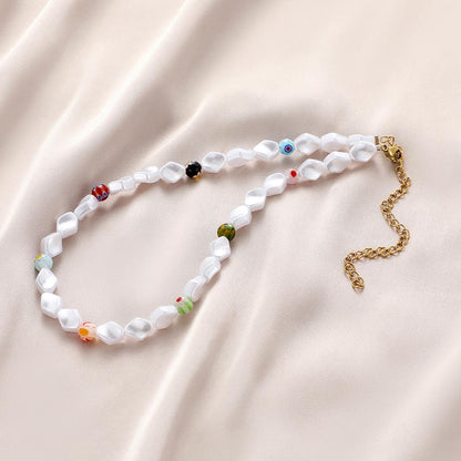 Fashion Geometric Pearl Glass Necklace Bohemian Personality Elegant Clavicle Necklace Female