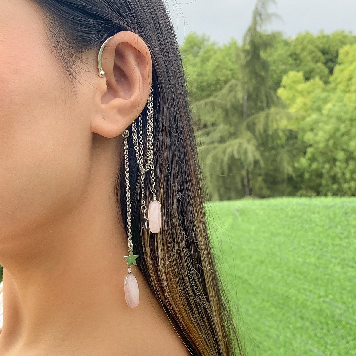 Jewelry Creative Imitation Crystal Tassel Elf Earring Female Simple Single Chain Star Earrings