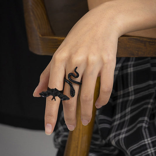 Jewelry personality sweet cool snake-shaped Halloween ring female creative dark opening bat ring