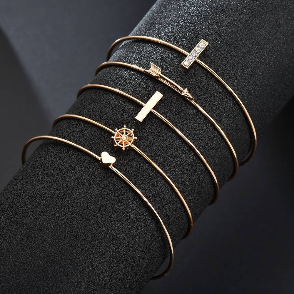 Hand jewelry simple diamond-studded metal rudder arrow heart thin bracelet opening bracelet