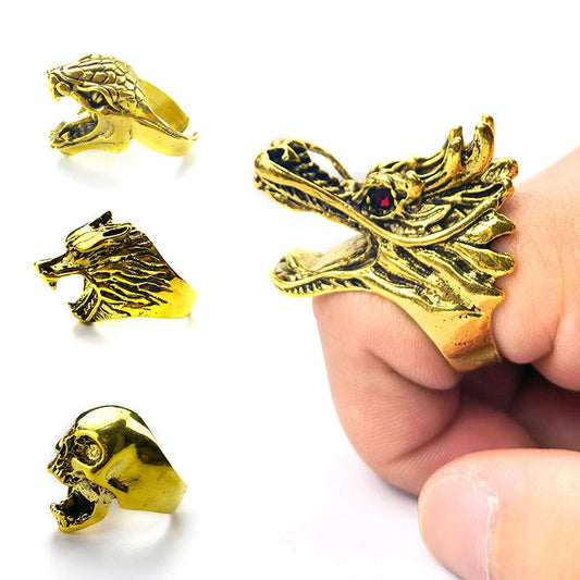 Jewelry Personality Hip Hop Dragon Head Skull Clip Smoke Ring Male Open Ring Punk Exaggerated Jewelry