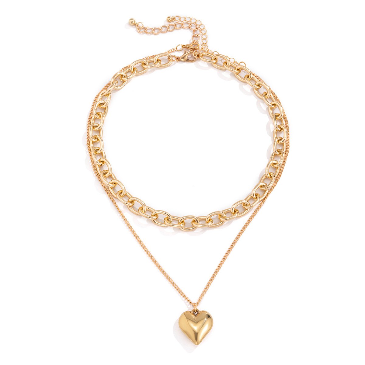 Jewelry Punk Hip Hop Aluminum Chain Clavicle Necklace Retro Simple Peach Heart Pendant