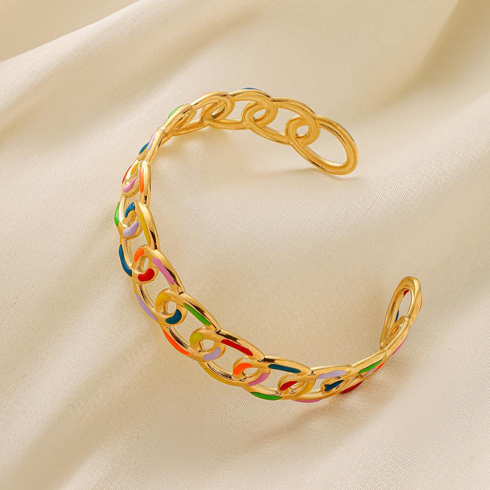 Twist Braided Geometric Creative Ladies Stainless Steel Opening Design Colorful Chain Painting Oil Bracelet