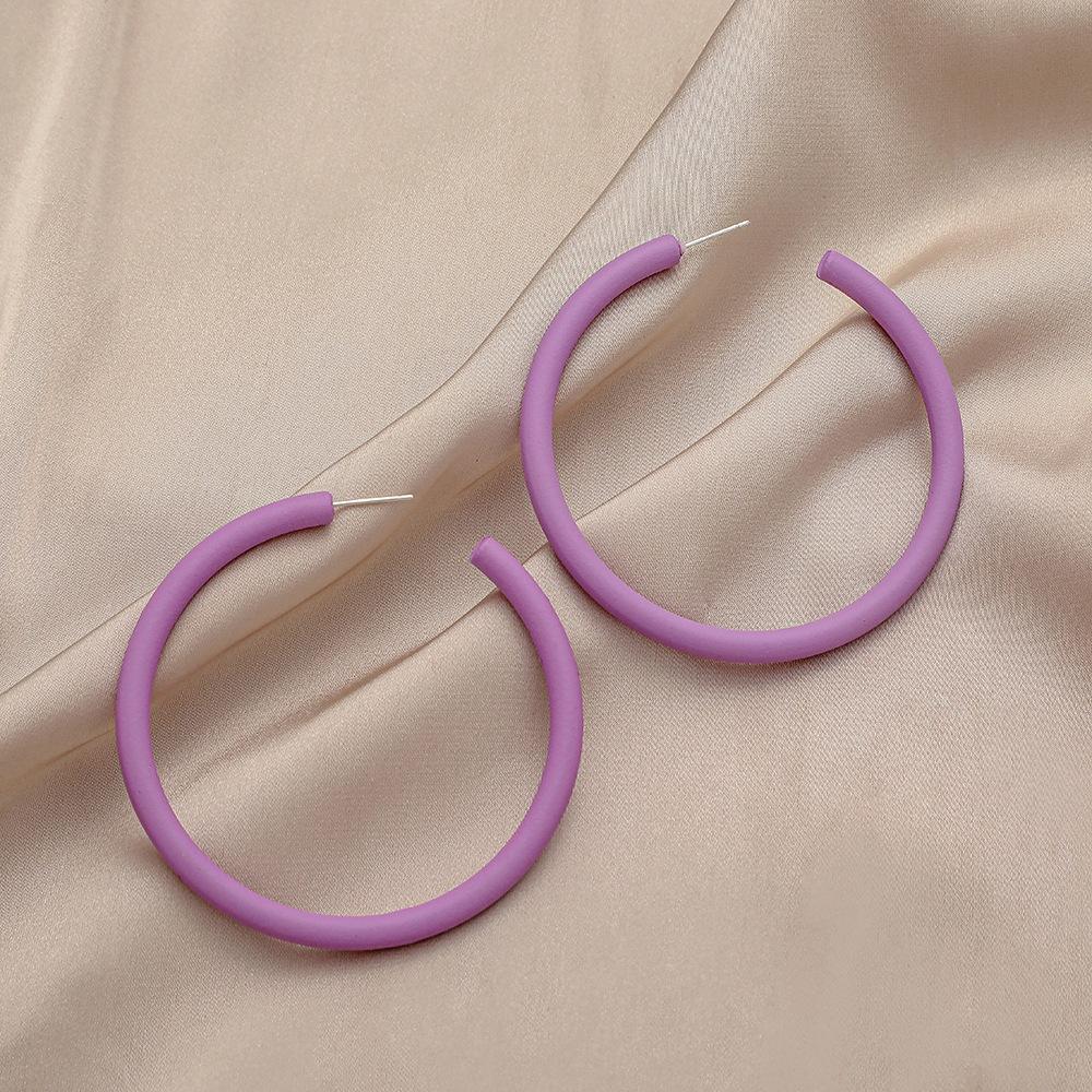 Fashion personality fluorescent purple simple exaggerated C-shaped large earrings trendy elegant atmospheric earrings for women
