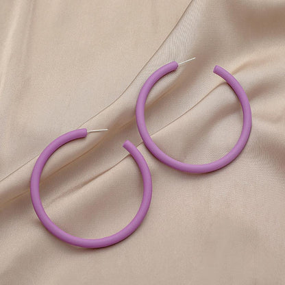 Fashion personality fluorescent purple simple exaggerated C-shaped large earrings trendy elegant atmospheric earrings for women