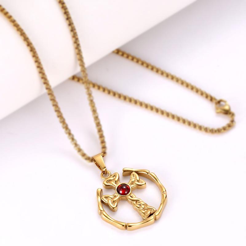 Jewelry Fashion Cross Pendant Necklace Men Religion Ruby Hip Hop Rock Jewelry