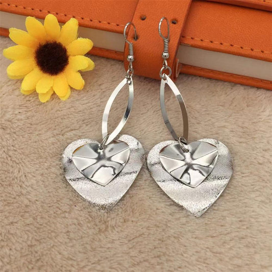 Double Heart Metal Frosted Sequins Simple Earrings Fashion Girl Heart Earrings