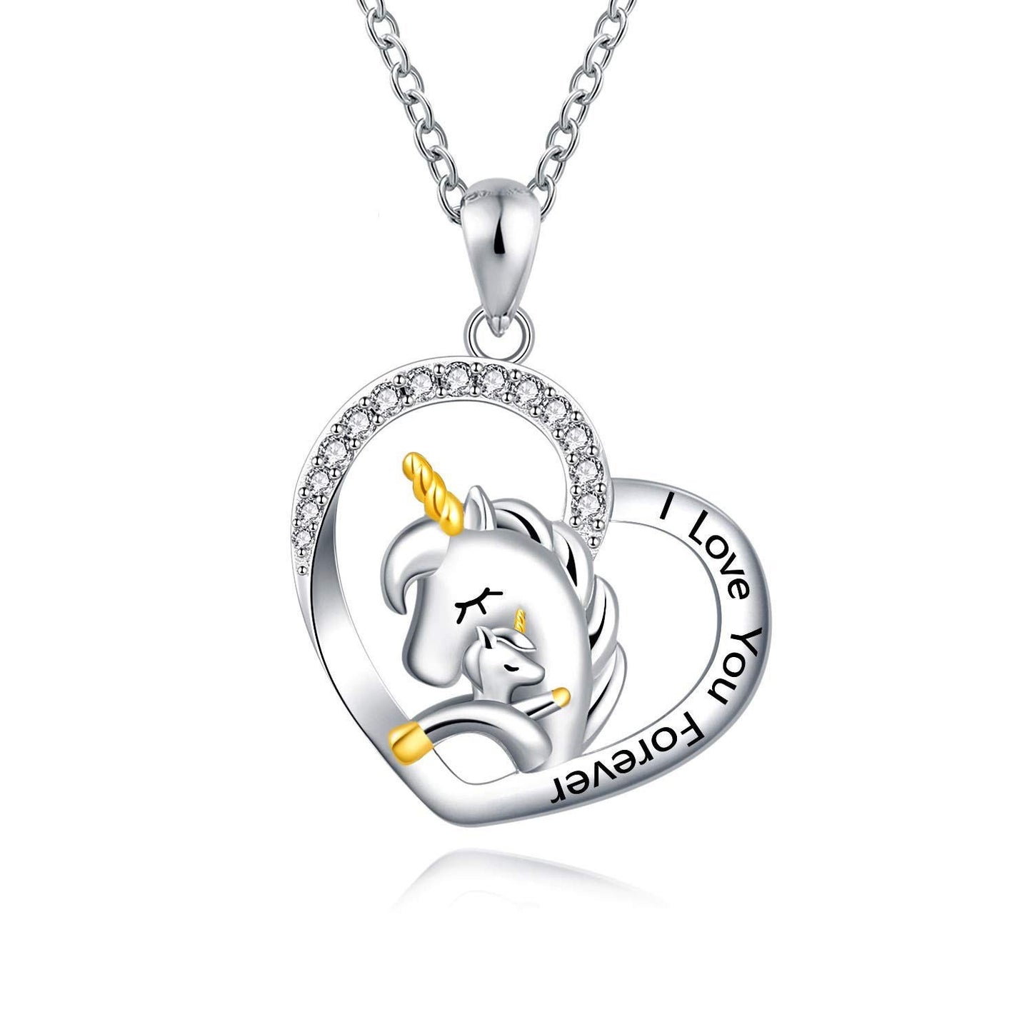 Love-shaped mother-child unicorn diamond lettering necklace female niche design pendant accessories