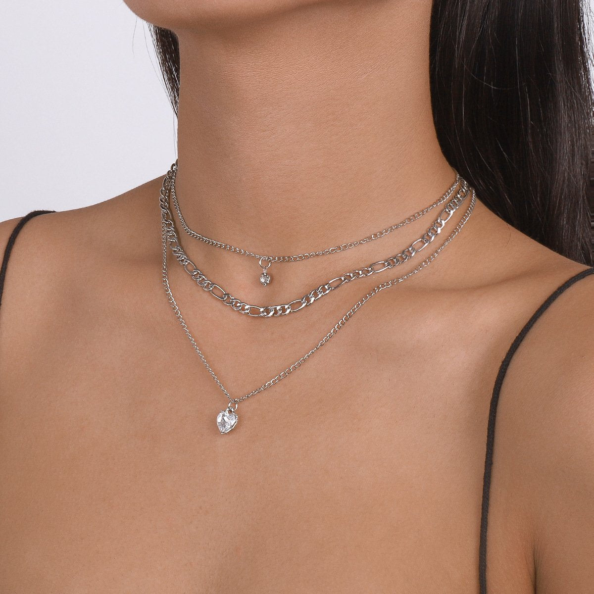 N1623 Temperament stacked with micro-inlaid rhinestone clavicle chain niche trendy cool light luxury geometric multi-layer necklace